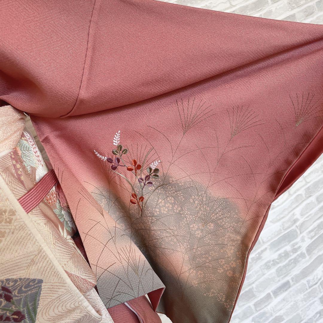 訪問着 フルセット ツツジ 撫子 梅 萩 小花 手刺繍 可愛らしいお花 L1