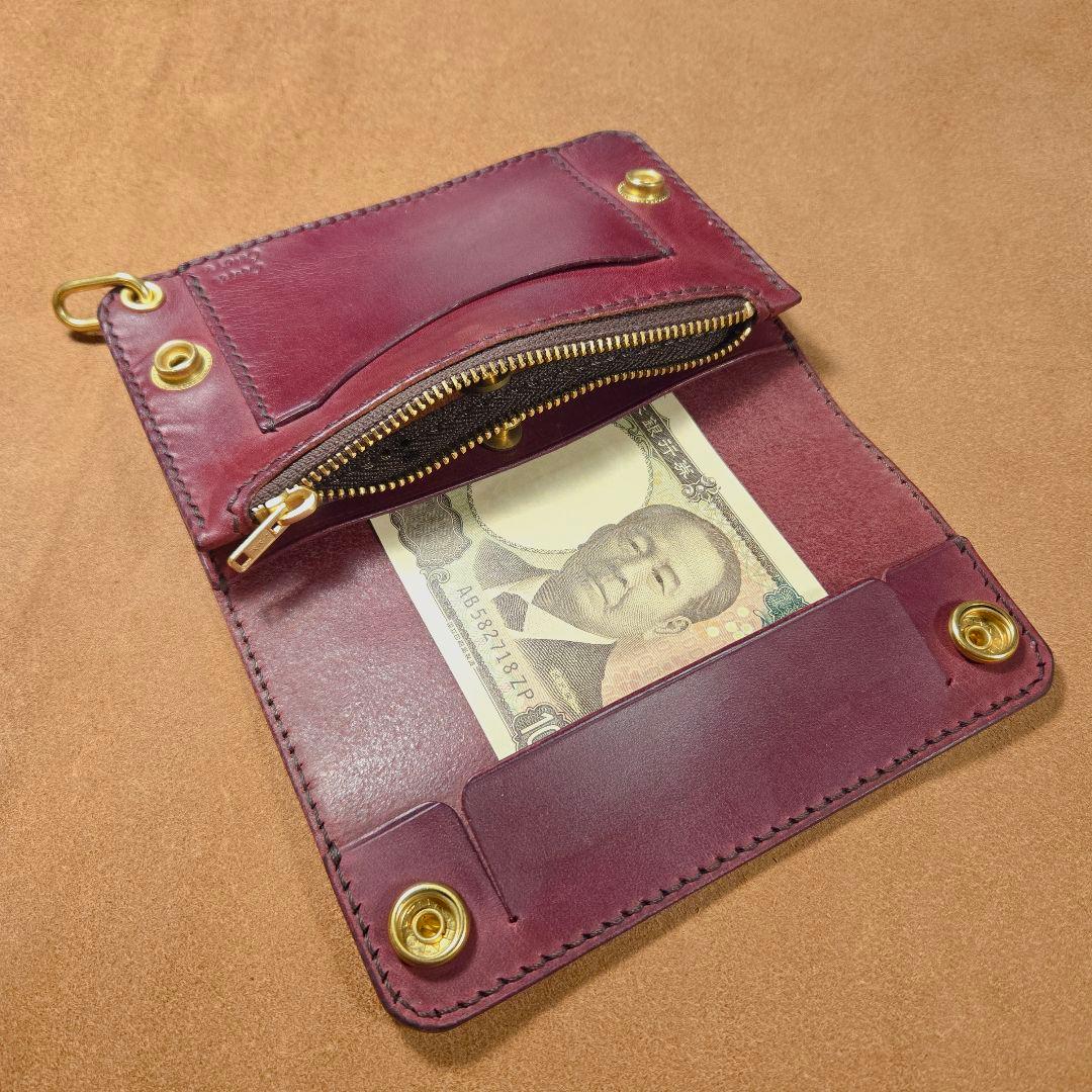 265 ミドル トラッカーウォレット イタリアンレザーTEXAS【ワインレッド