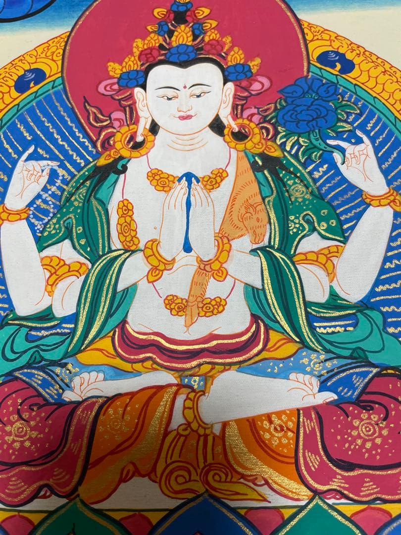 《 チベット密教　1点物 》 手描き　曼荼羅　チャングリシー　観音　仏教　密教