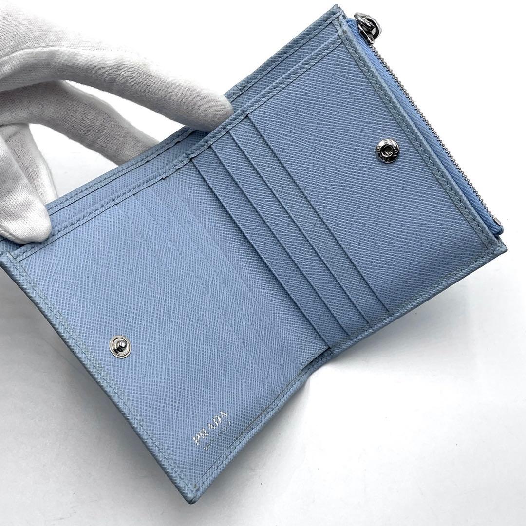 極美品/現行モデル○ プラダ 折り財布 二つ折り 三角ロゴ サフィアーノ