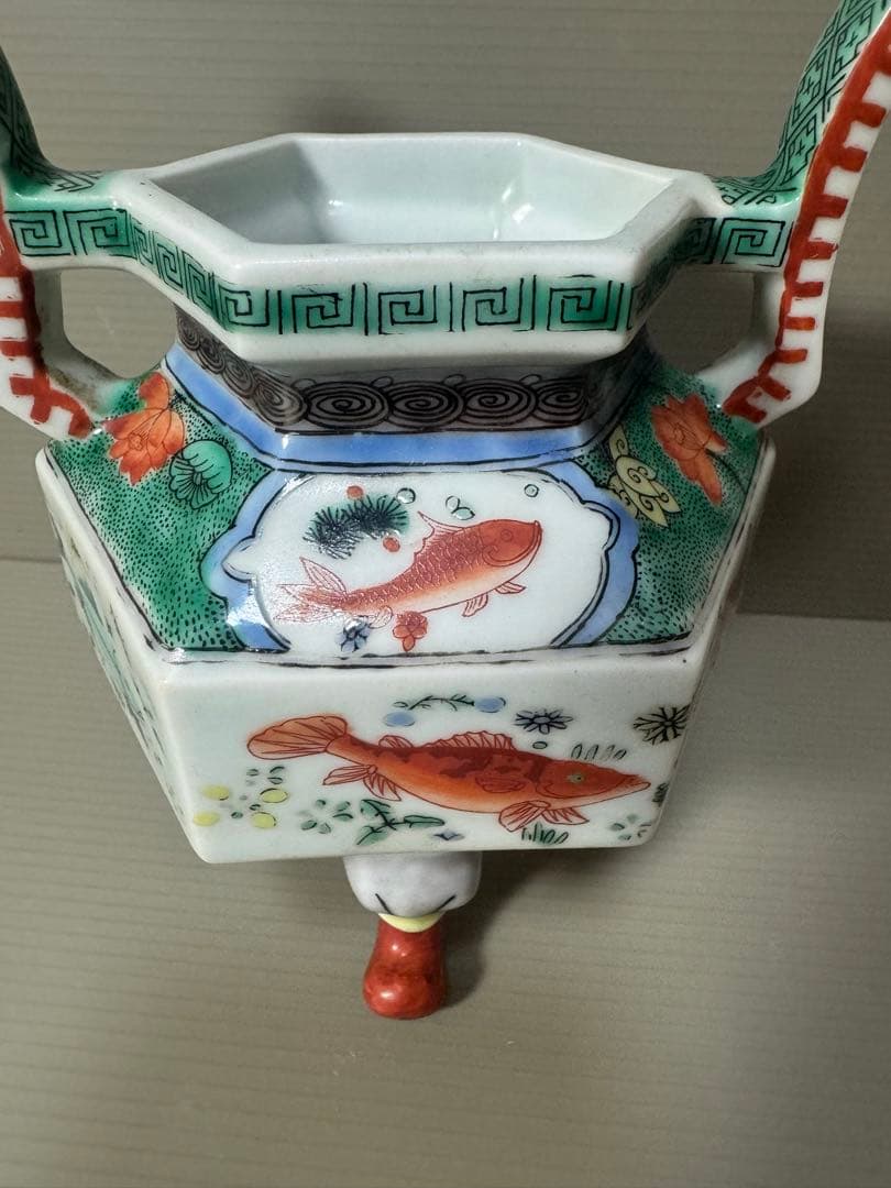 2091 希少 魚文 香炉 時代物