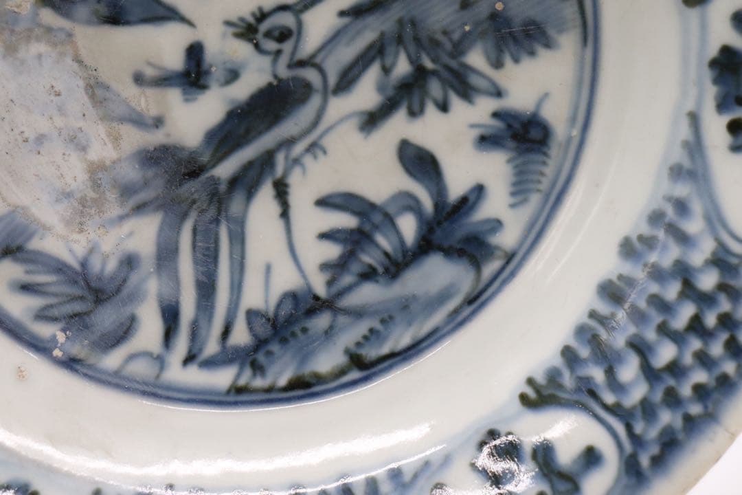 中国　明時代　染付　花鳥紋大皿　アンティーク　送料込み250124