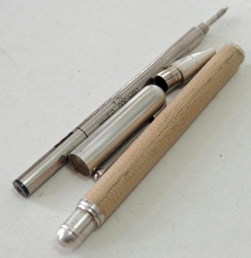 PLUS プラス クレセント ボールペン シルバー&山羊革 スターリング