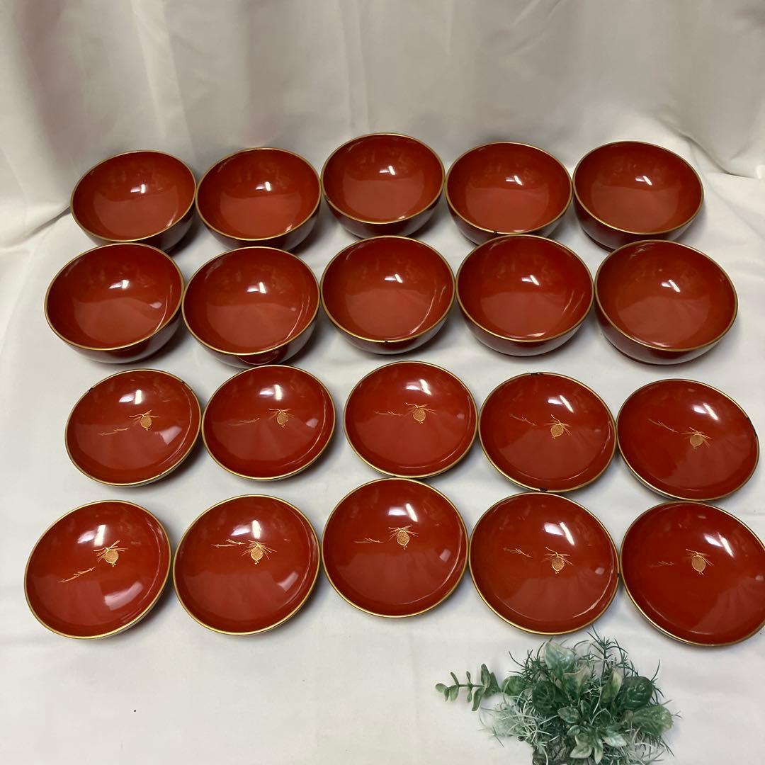 大正時代　木製漆器　蓋付汁椀　10客　菓子椀　松竹梅　漆沈金蒔絵 木箱付　雑煮椀