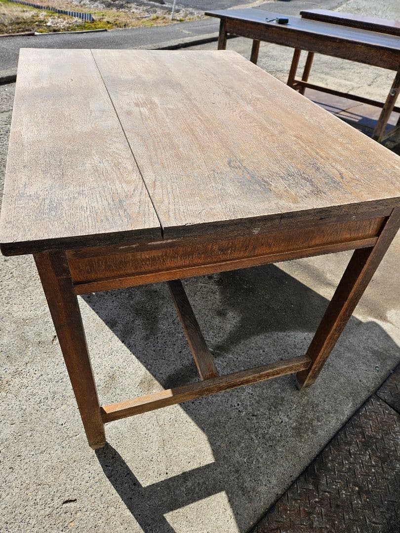 日本のアンティーク 古い片袖机 木製 作業台 アトリエ デスク テーブル
