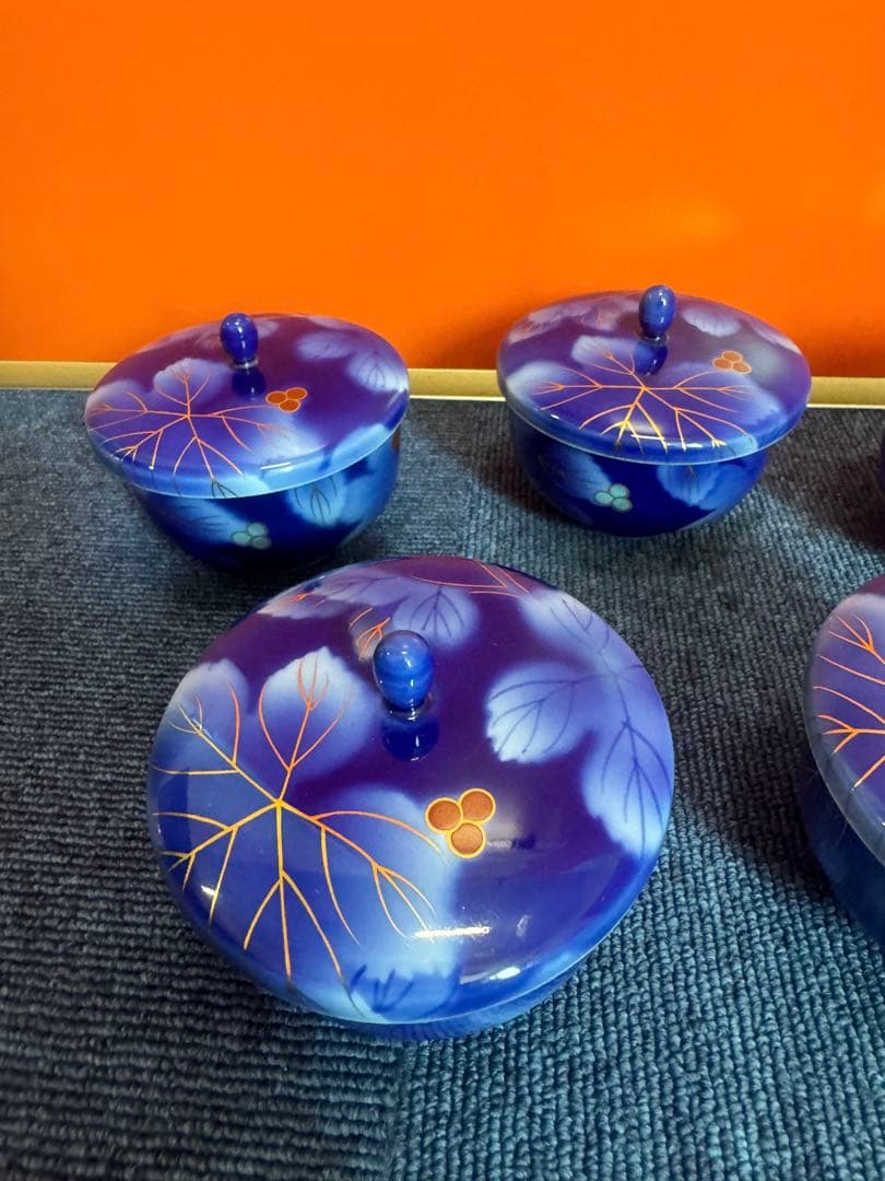 2031 深川製磁 葡萄瑠璃 湯呑蓋付 5客 金彩 未使用│rodoku.co.jp