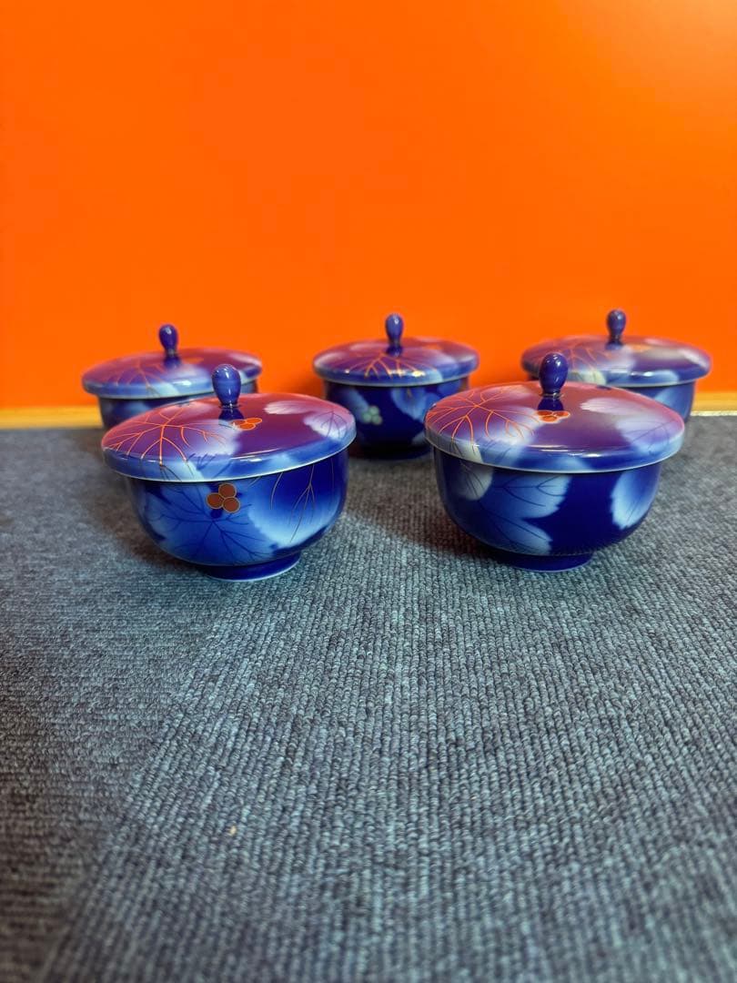 2031 深川製磁 葡萄瑠璃 湯呑蓋付 5客 金彩 未使用│rodoku.co.jp