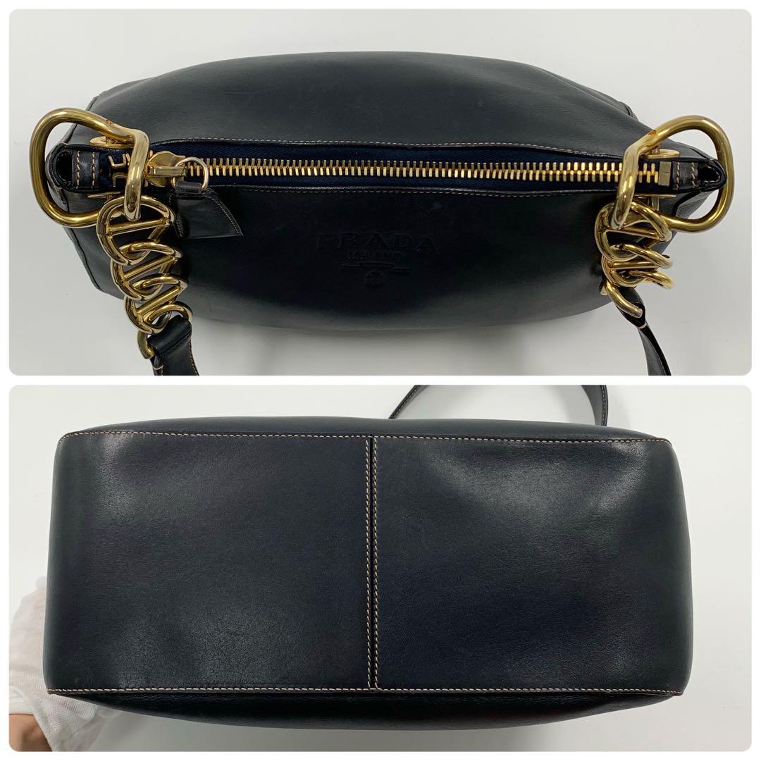 【✨美品✨】プラダ ワンショルダーバッグ ゴールドチェーン レザー ブラック