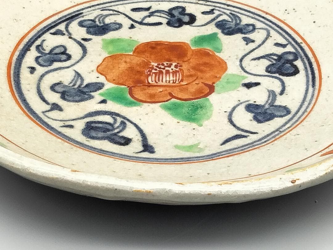 痴陶人作 呉須赤絵 椿文 尺大皿 日本人として初 大英博物館