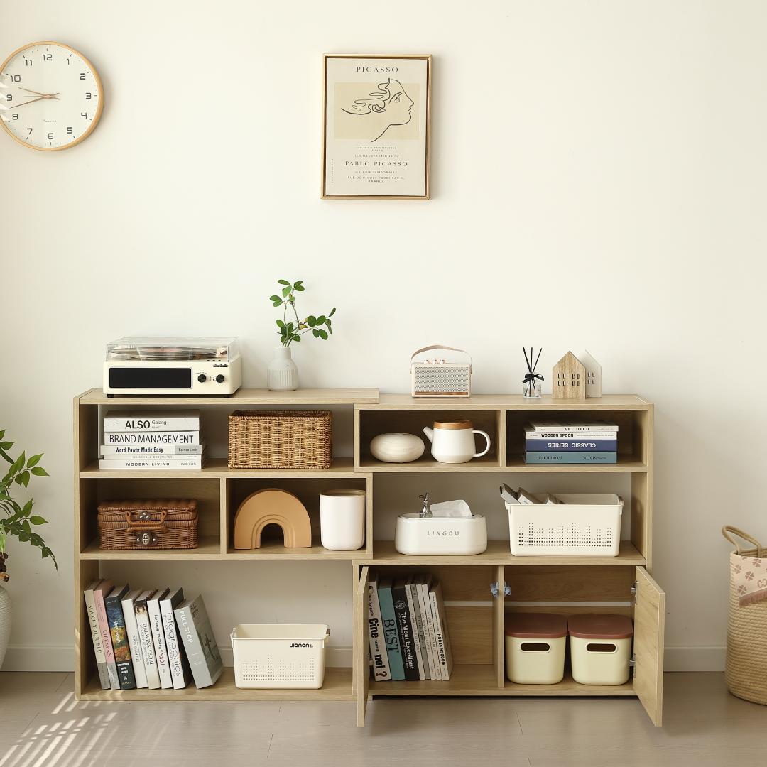 超人気！伸縮ラック オープンシェルフ サイドボード リビング収納 幅80