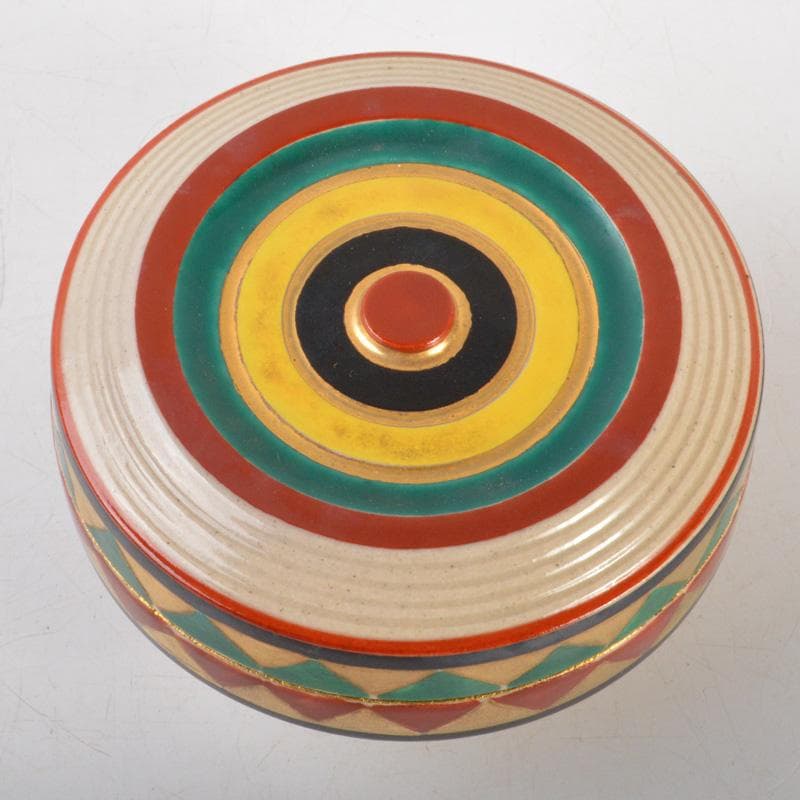 すみかすみれ様専用 萬古焼 佐久間芳山造 色絵コマ 香合 共箱 V