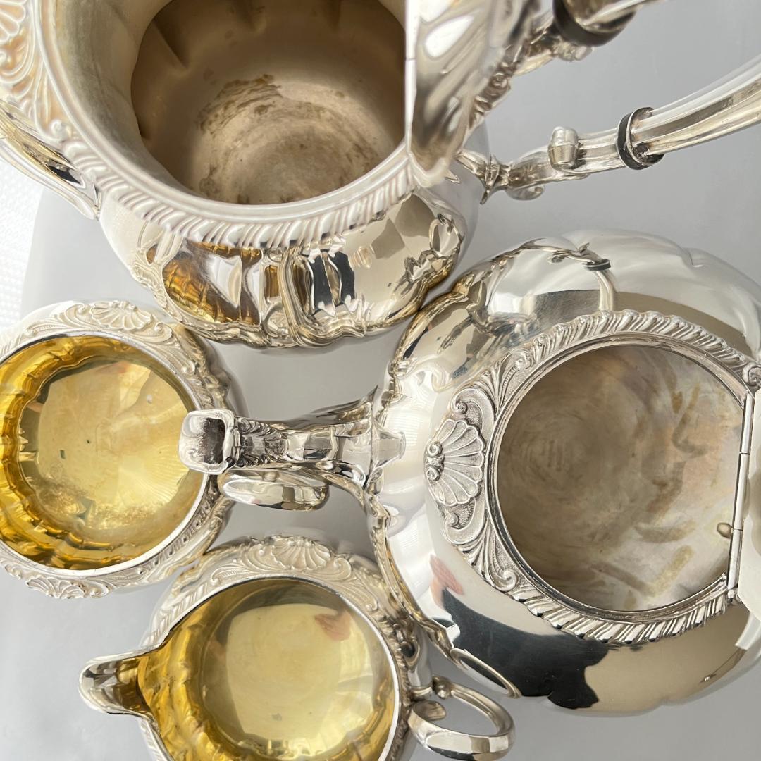 【Haddon】メロンフォルムのティーサービス 4点【シルバープレート】