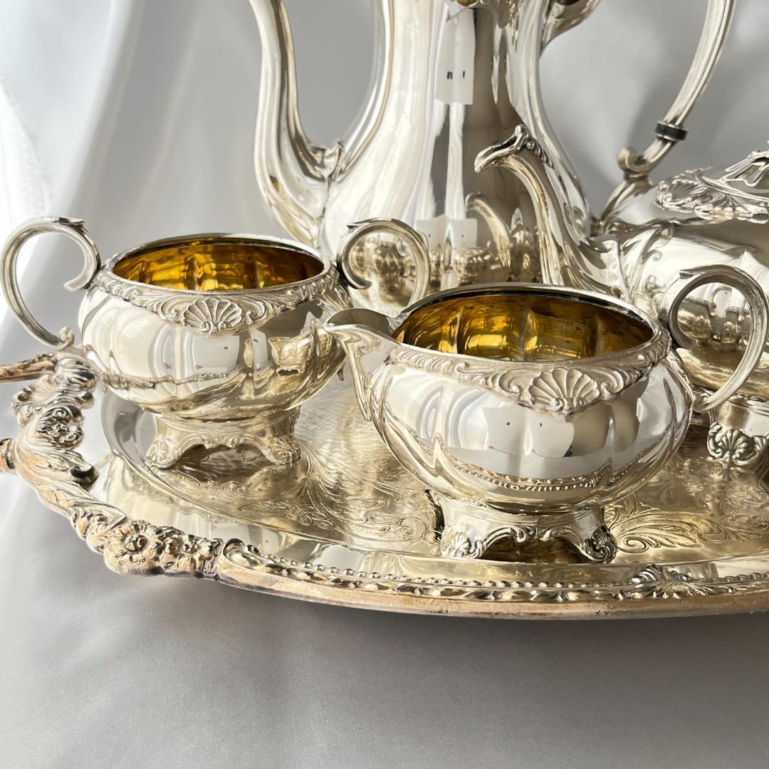 【Haddon】メロンフォルムのティーサービス 4点【シルバープレート】