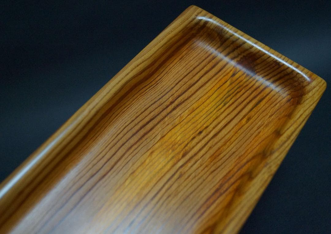 煎茶道具 竹仙造天然肥松製 刳り貫き煎茶盆 一文字盆 長さ36.4㎝☆美しい木目