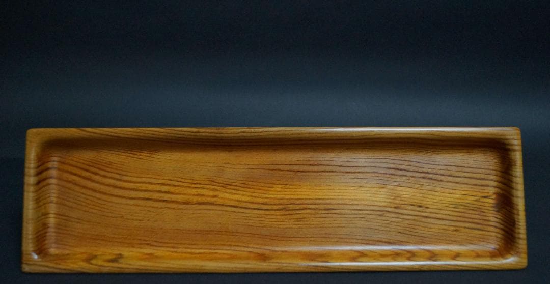 煎茶道具 竹仙造天然肥松製 刳り貫き煎茶盆 一文字盆 長さ36.4㎝☆美しい木目
