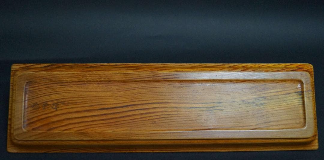 煎茶道具 竹仙造天然肥松製 刳り貫き煎茶盆 一文字盆 長さ36.4㎝☆美しい木目