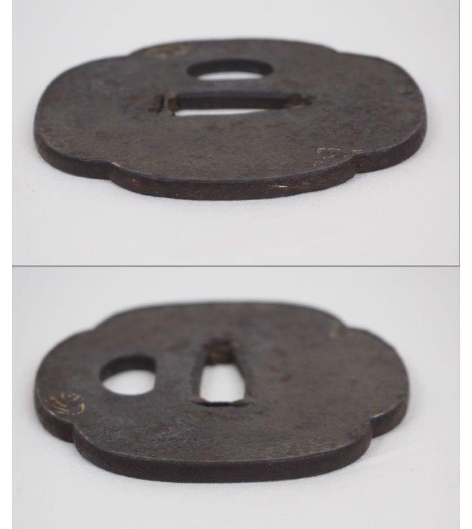 送料無料　江戸時代　木瓜形金象嵌鉄鍔