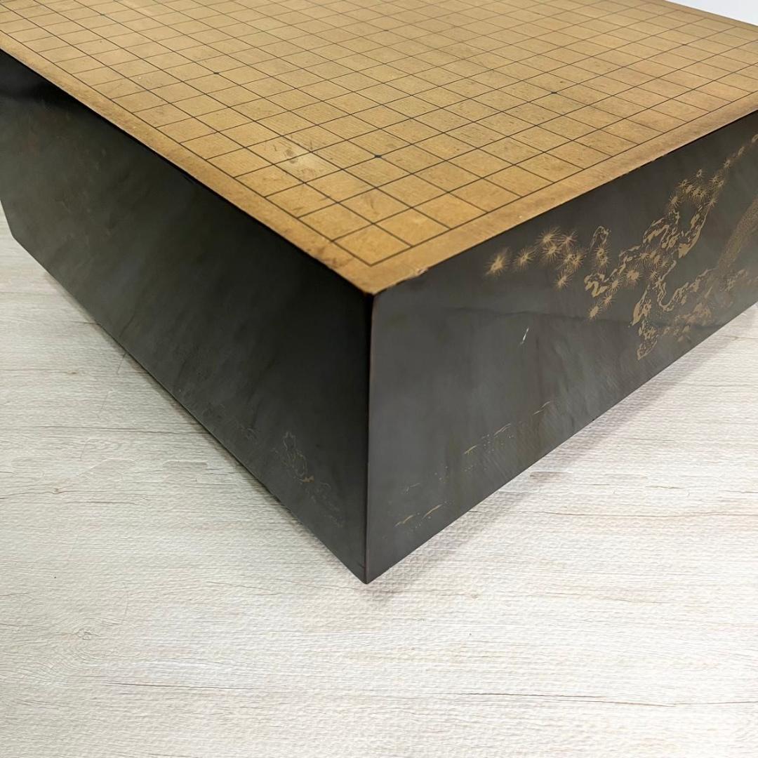碁盤 黒漆塗 金蒔絵 鷹 松 柾目 高級 6寸盤 厚さ18㎝