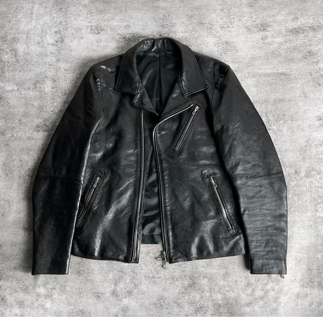 5351 POUR LES HOMME ラムレザーセミシングルライダース割引不可