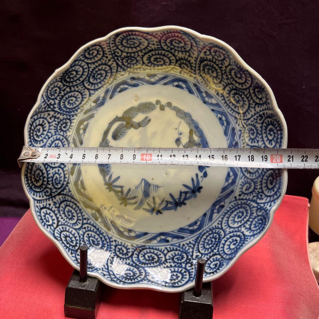 江戸期蛸唐草見込松竹梅輪花皿割れニュー無し古い物です時代多少の使用感あります