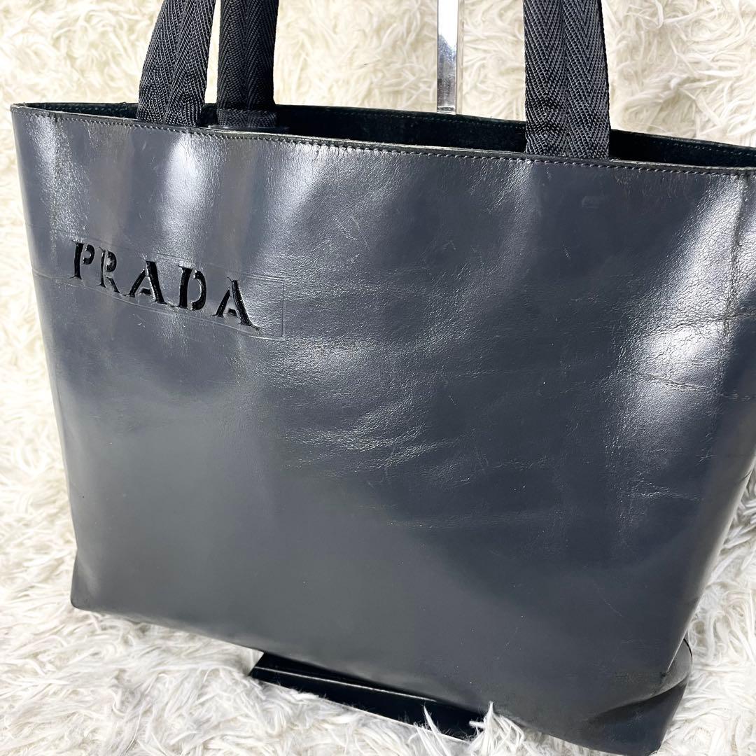 プラダ PRADA トートバッグ ハンドバッグ 型抜き ロゴ グレー