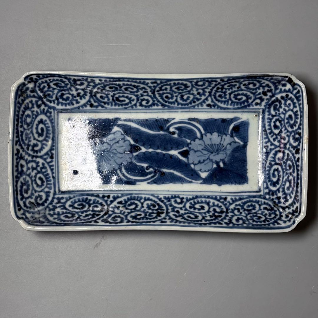 江戸中期　古伊万里　染付蛸唐草長皿　五客　冨貴長春　古器を楽しむ　料理屋
