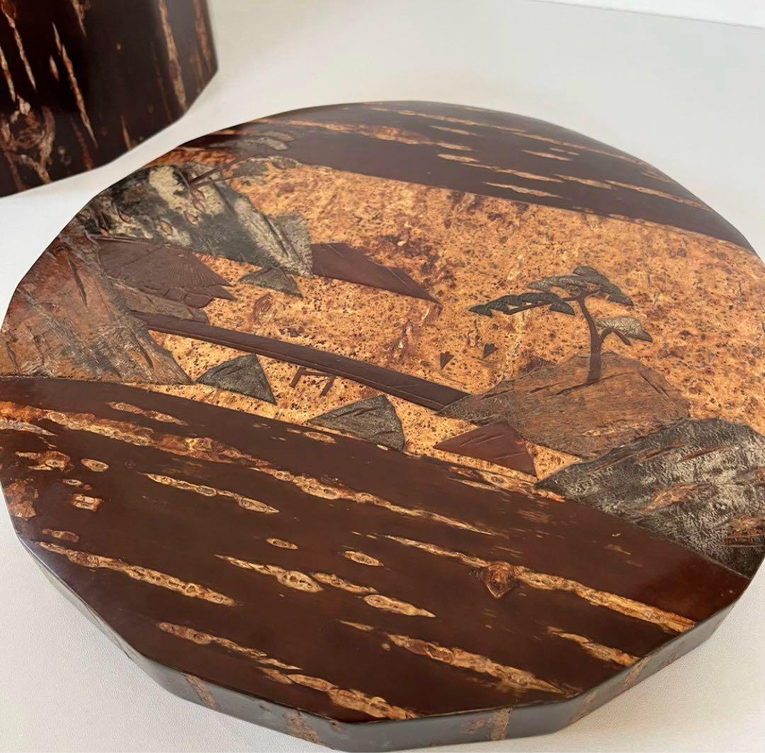 桜皮 茶櫃 16角 桜皮細工 樺細工 茶櫃 山水 16角