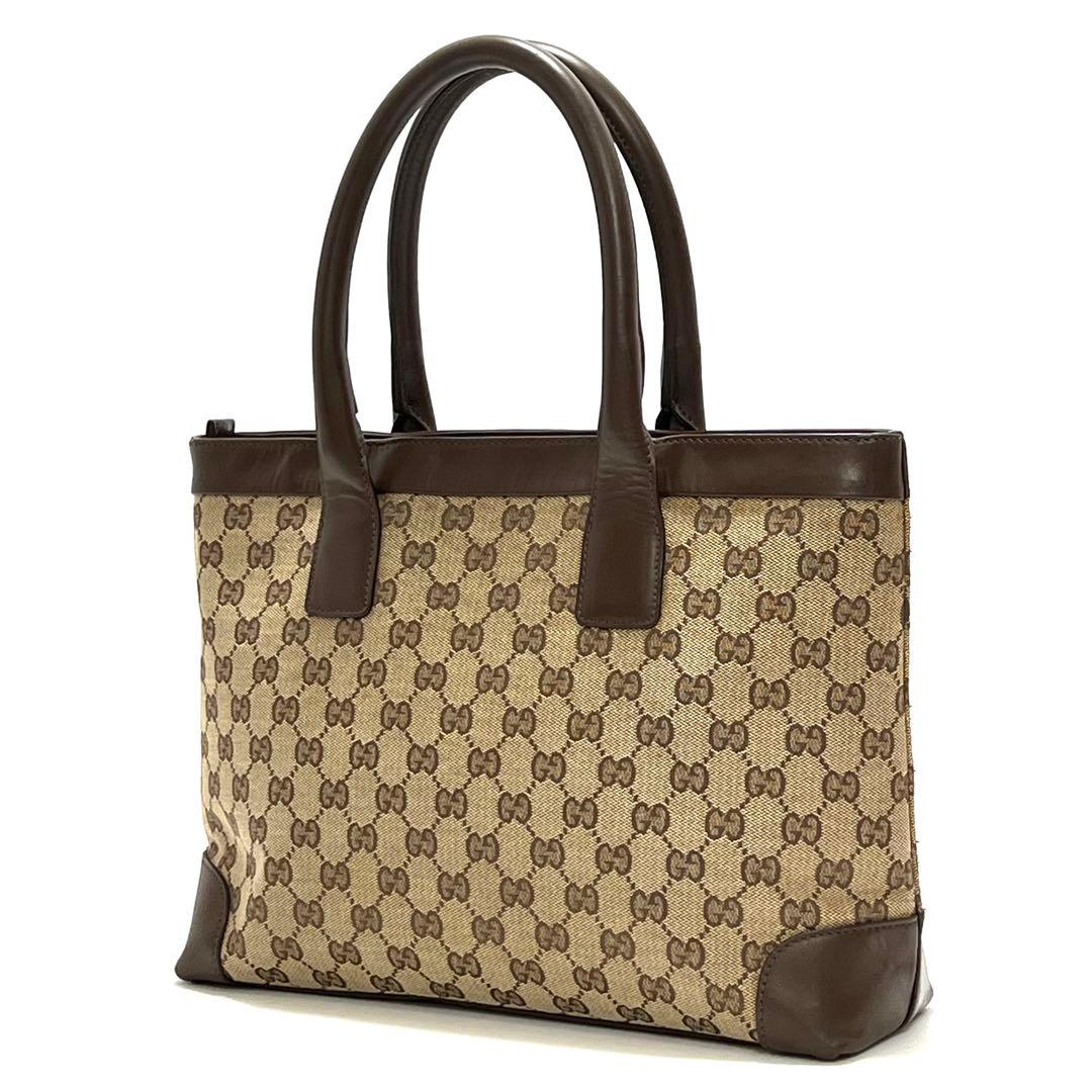 グッチ　トートバッグ　ハンドバッグ　GG柄　キャンバス　レザー　ブラウン