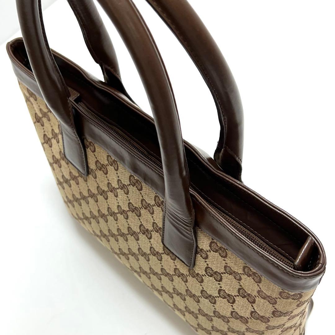 グッチ　トートバッグ　ハンドバッグ　GG柄　キャンバス　レザー　ブラウン