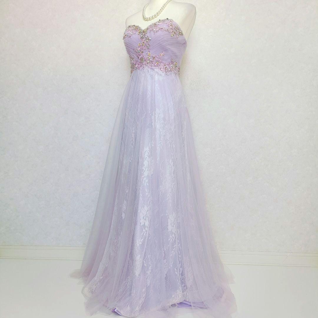 IRMA イルマ 刺繍 ビーズ ビジュー レースアップ ロングドレス 紫 9号
