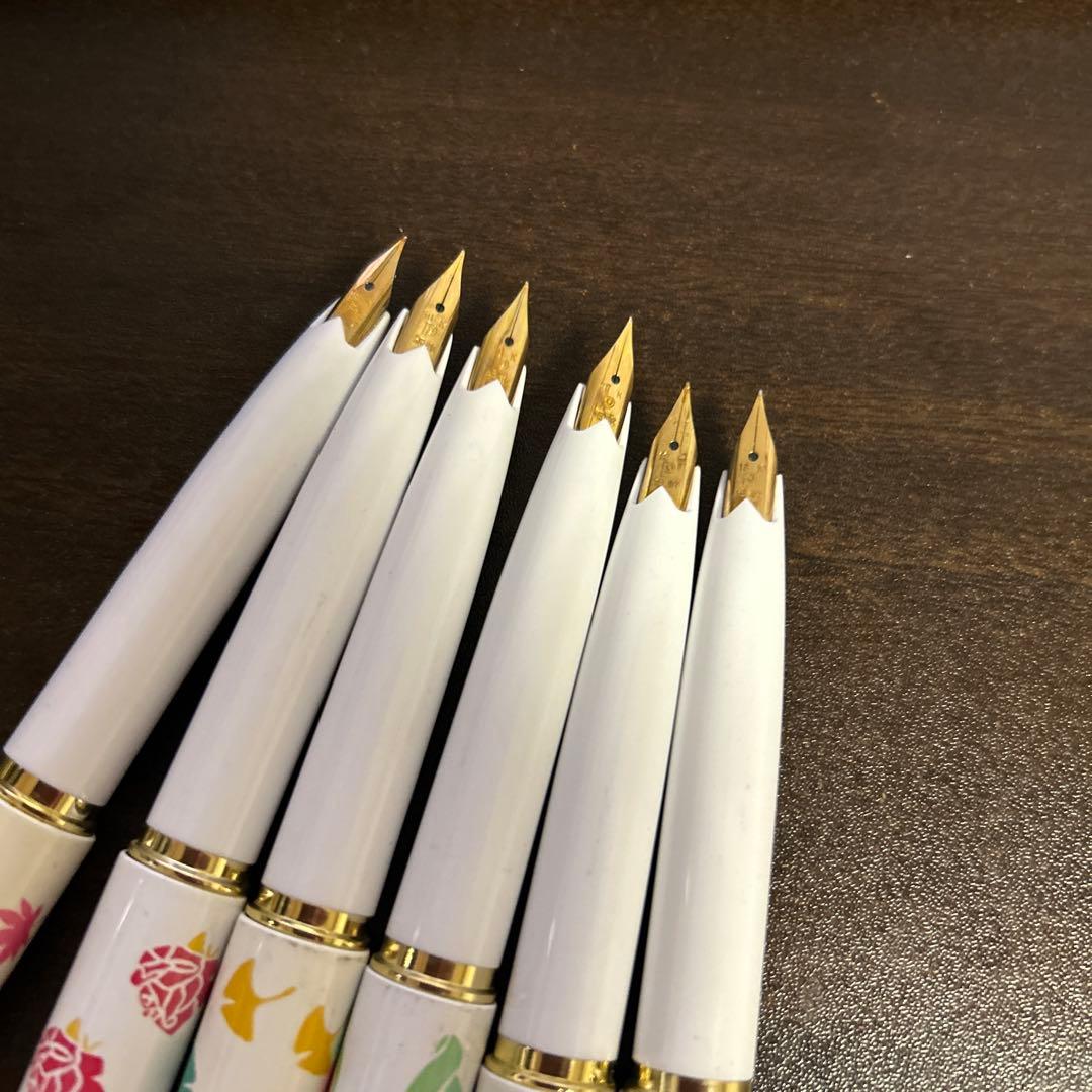プラチナ万年筆廃番白軸花柄ショート万年筆昭和レトロ18K 14K