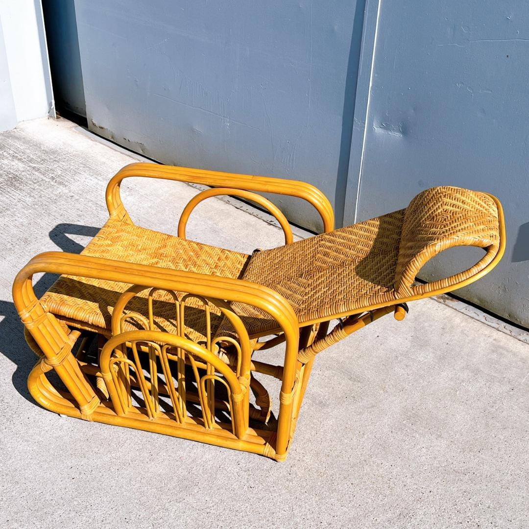 送料無料】 ラタン リクライニングアームチェア マガジンラック