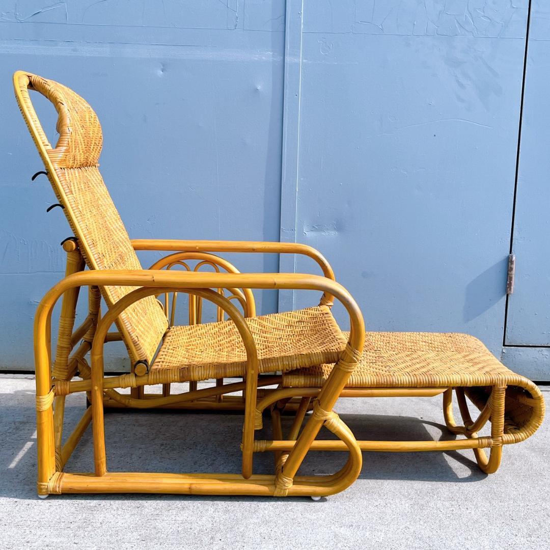 送料無料】 ラタン リクライニングアームチェア マガジンラック