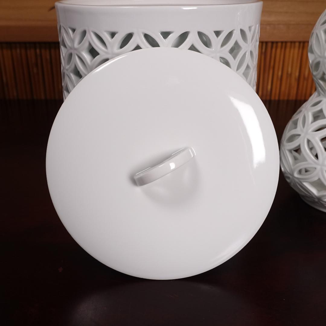 13代 横石嘉助 白磁七宝透 皆具 共箱 茶道具 平戸焼