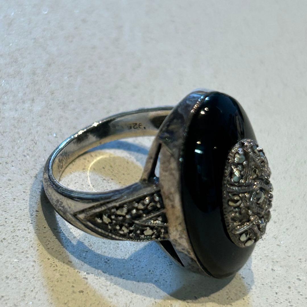l*n様 11号　ヴィンテージ シルバー925 オニキス　マーカサイト　指輪　リ