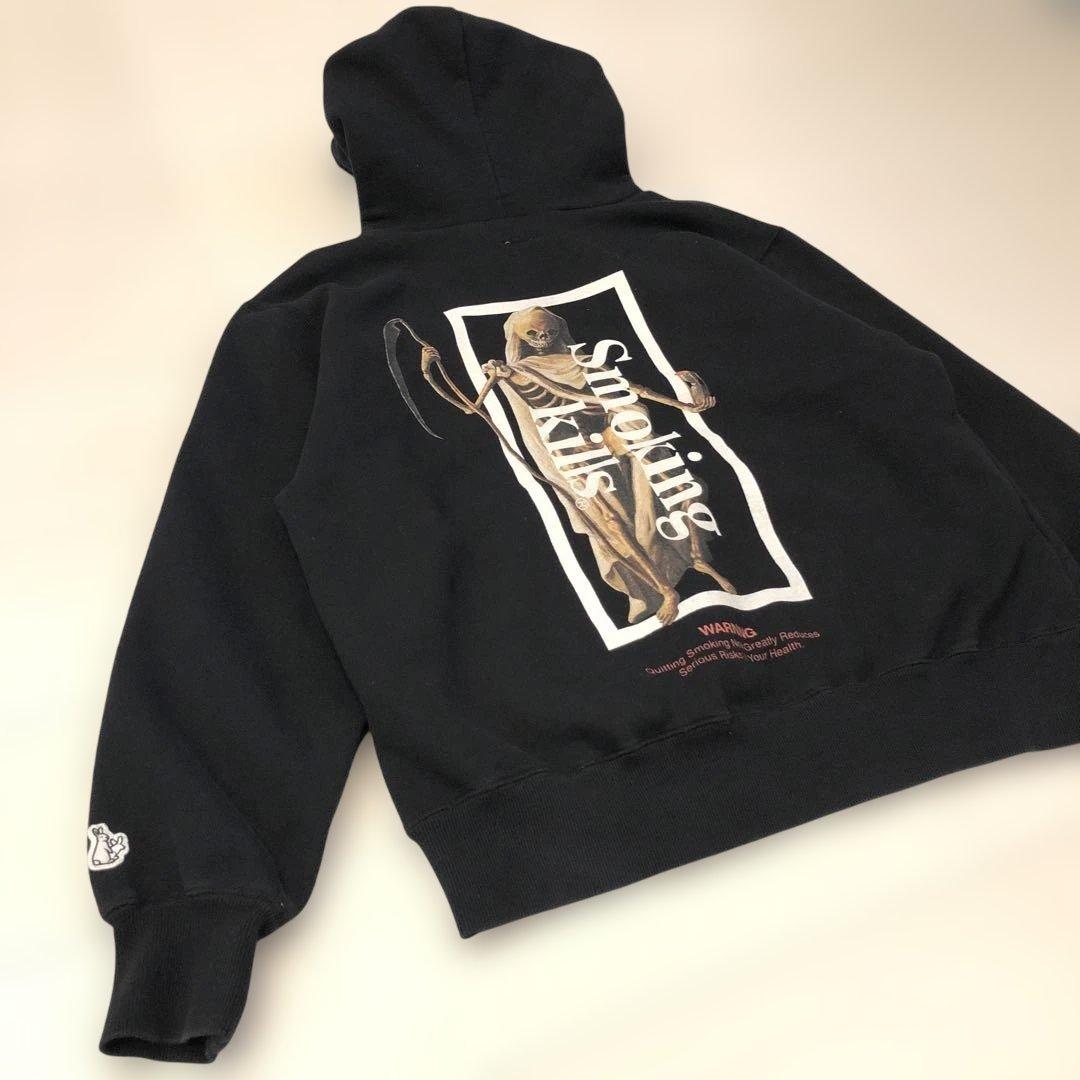 名作 fr2 smoking kills パーカー ブラック 骸骨 スカル 黒