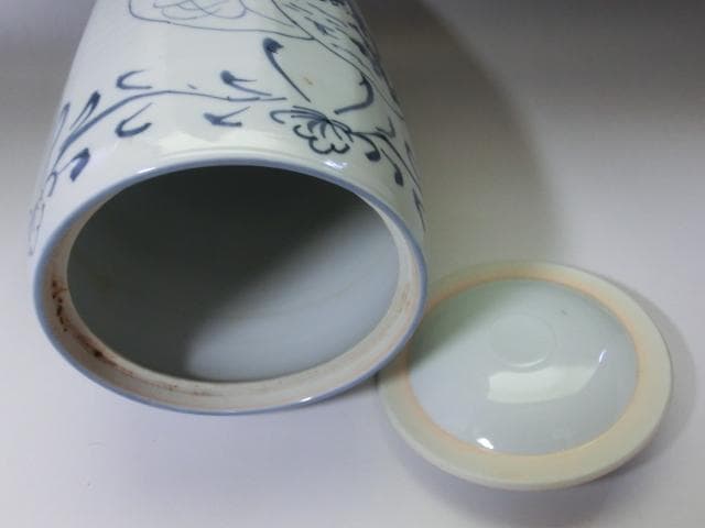 水指■平安 祥堂 染付 完品 古宗付字 中置 窓人物絵 菊 共箱 骨董 古美術■