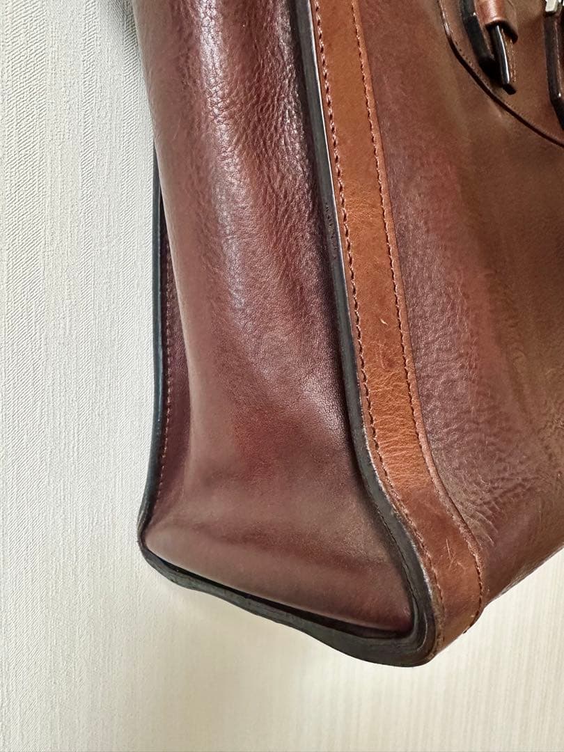 万双(まんそう) シモーネBOX天ファスナー ブラウン レザーバッグMANSAW