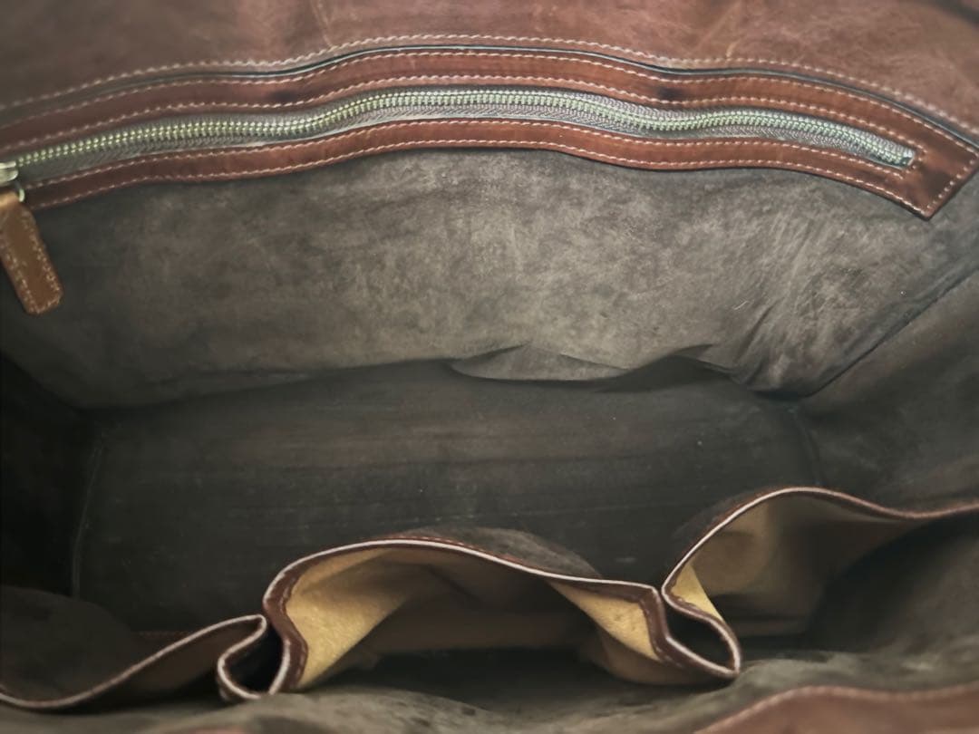 万双(まんそう) シモーネBOX天ファスナー ブラウン レザーバッグMANSAW