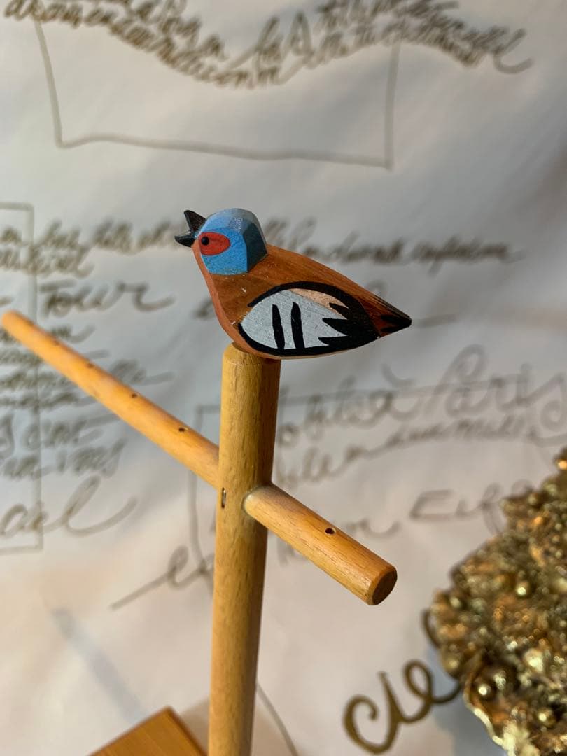 ドイツ製 木製人形 レアなエルツのビンテージの沢山の小鳥の止まり木！