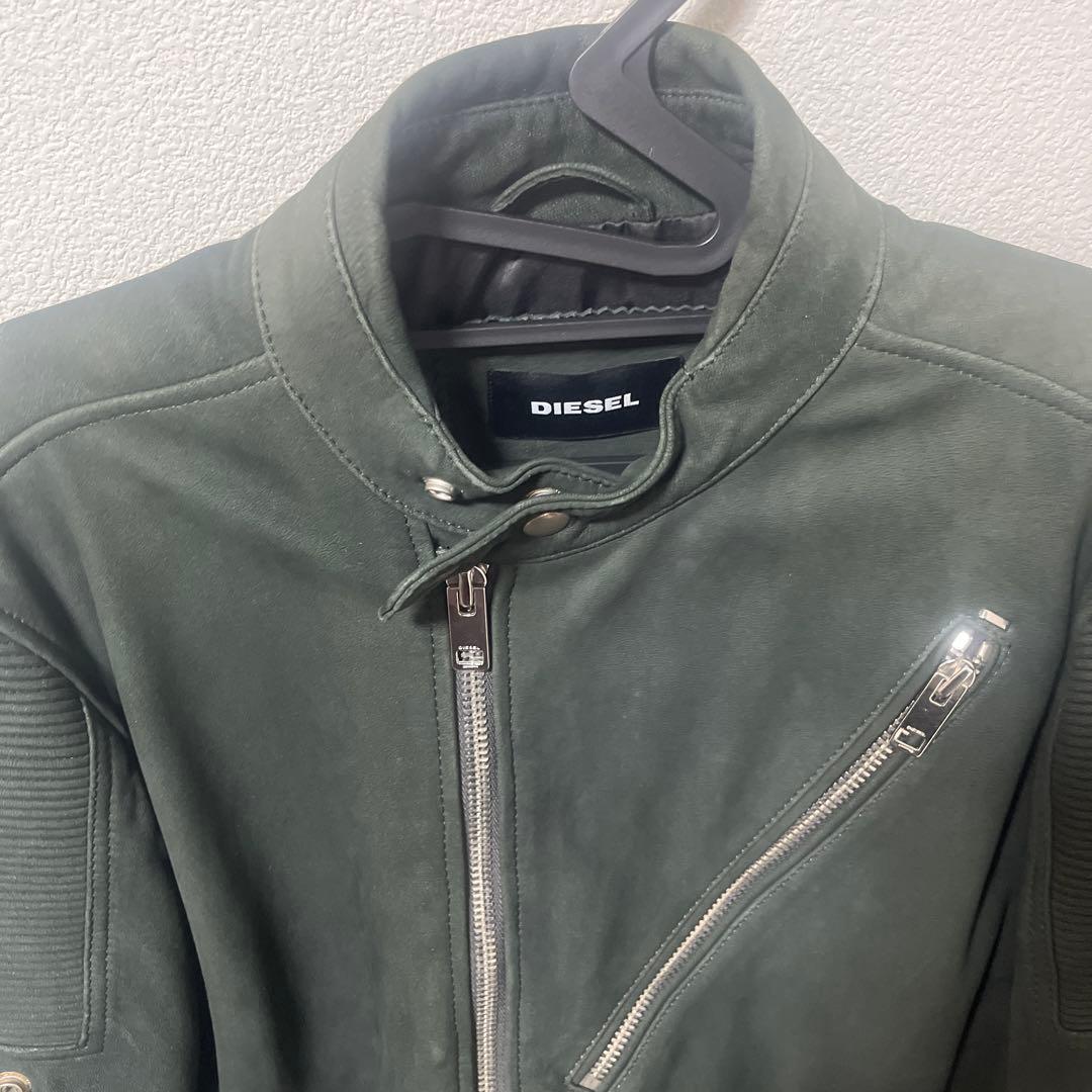 DIESELカーキシングルライダース ラムスキンスエード