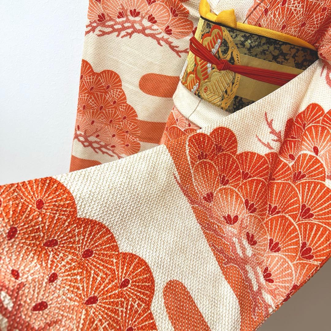 444 振袖フルセット 正絹 朱赤 オレンジ 絞り 藤娘きぬたや 高級 小柄