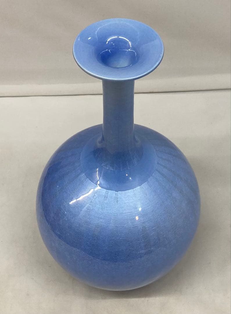 B474s「淡青釉裏銀彩 花入」中田一於作 共布共箱 九谷焼 師-