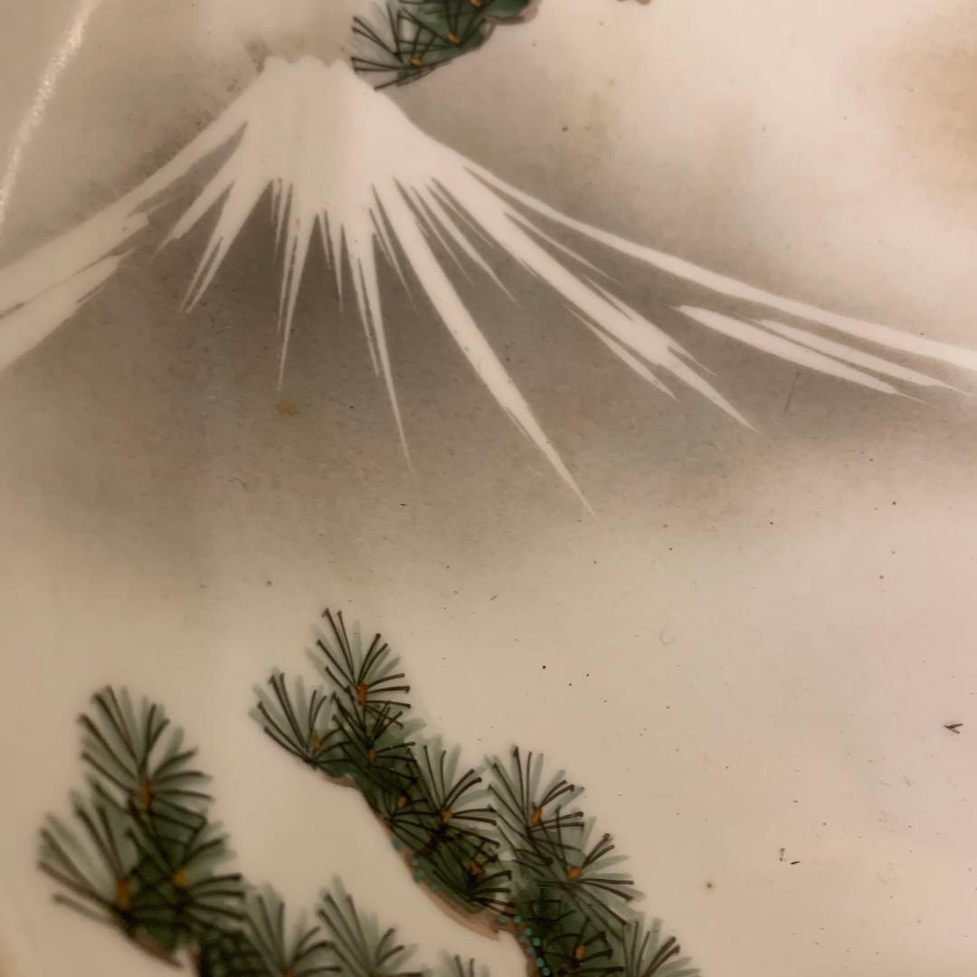 九谷造  鉢　縁起物　鷹　富士山　青粒　　細工　　美品3セット　美品　235