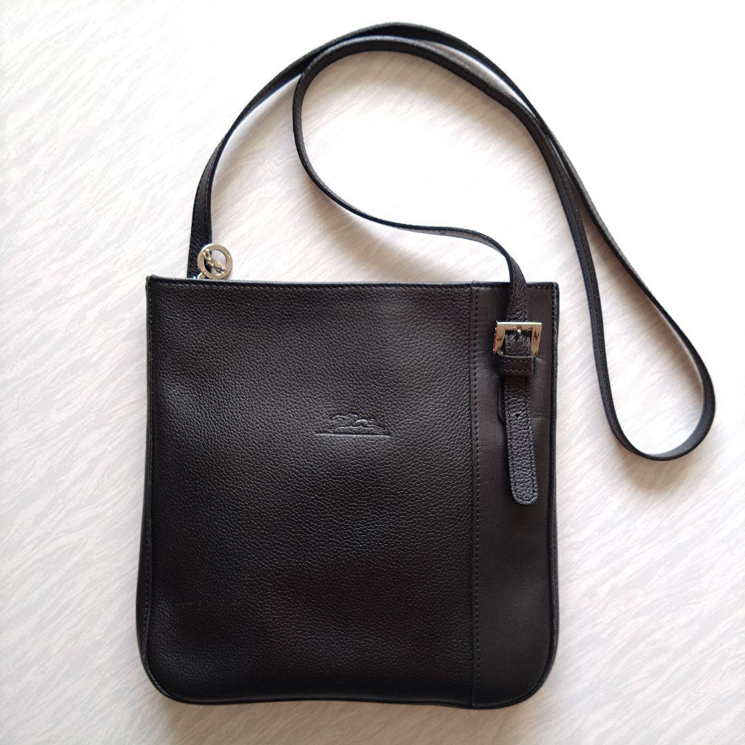 ロンシャン 本革 ショルダーバッグ ブラック