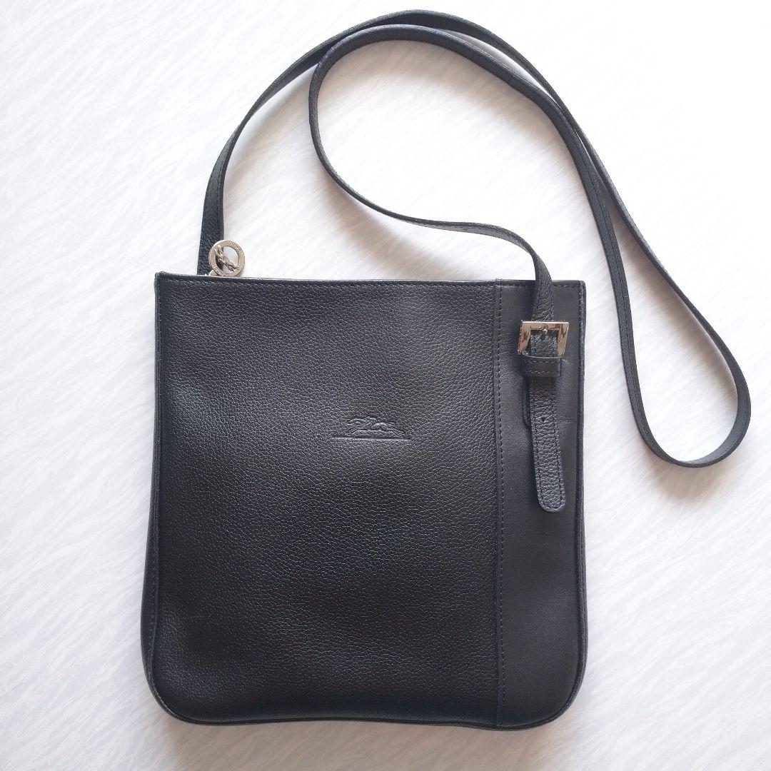 ロンシャン 本革 ショルダーバッグ ブラック