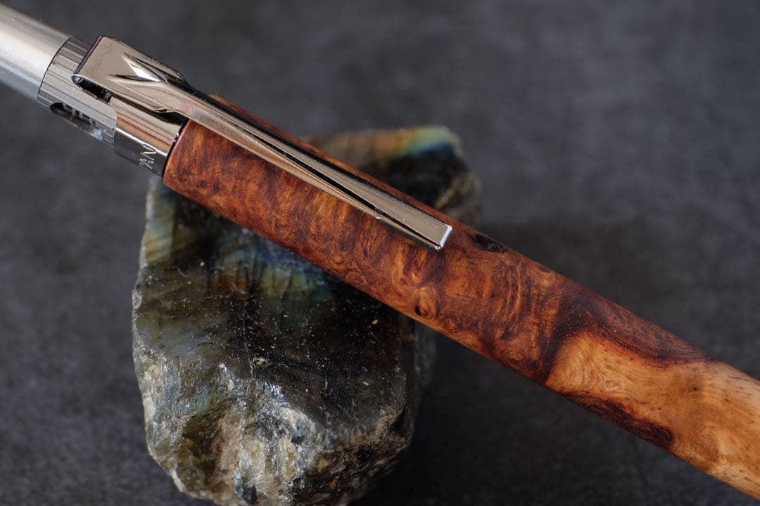 PG5木軸カスタム0225 高村杢工房 製図用シャープペンシル 花梨瘤紅白