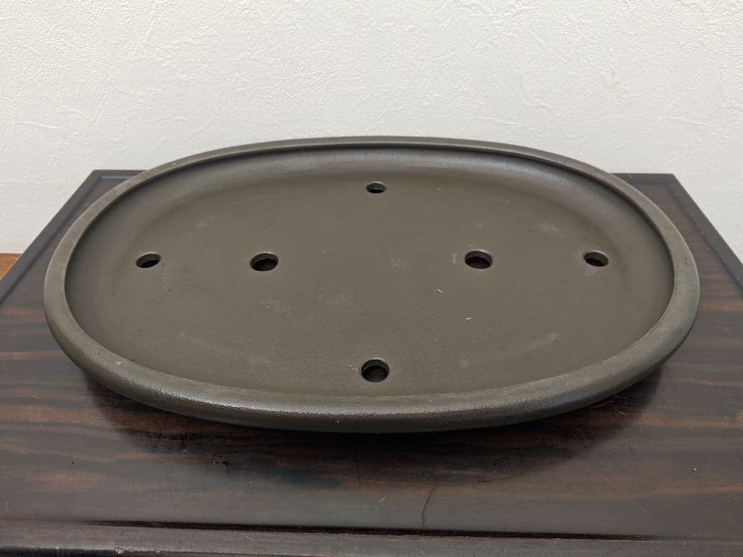 陶器製楕円形盆栽鉢 約47cm× 34cm×4.5cm　薄型・大型盆栽鉢