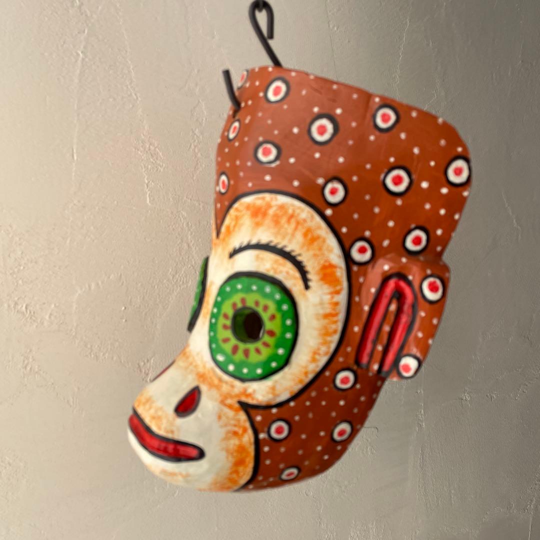 ご確認用 木製 木彫り 猿 マスク お面南米 メキシコ 壁掛け カラフル