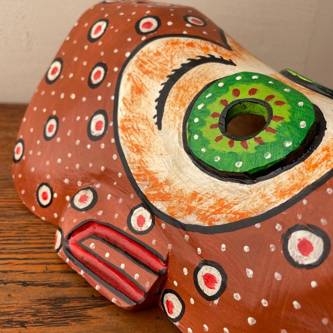 ご確認用木製木彫り猿マスクお面南米メキシコ壁掛けカラフル手描き